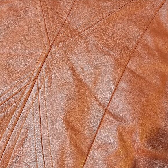 Vintage Coco Tomas Burnt Orange Coral Big Shoulder Cropped Leather Jacket - Picture 13 of 15